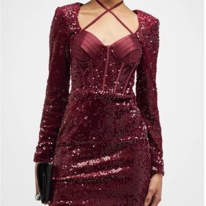 Lavish Alice Deep Red Sequin Mini Dress